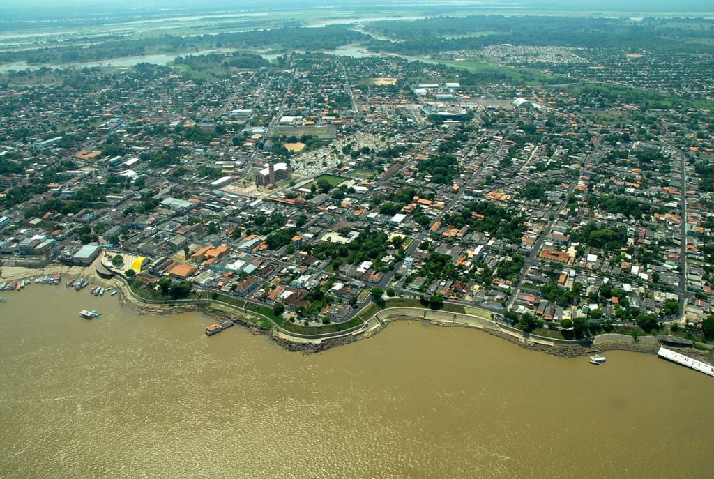 Aerial view of Parintins on its island in the Amazon river