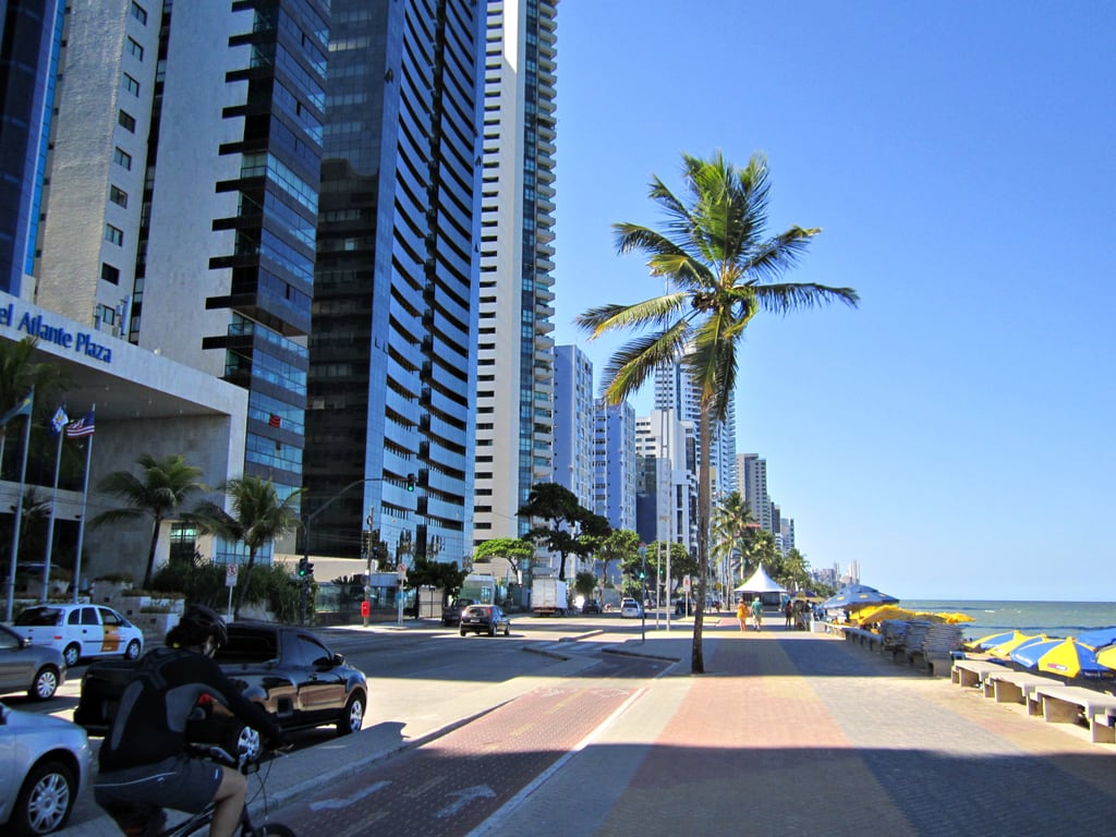 The wide seafront promenade and cycle path at Boa Viagem, Recife
